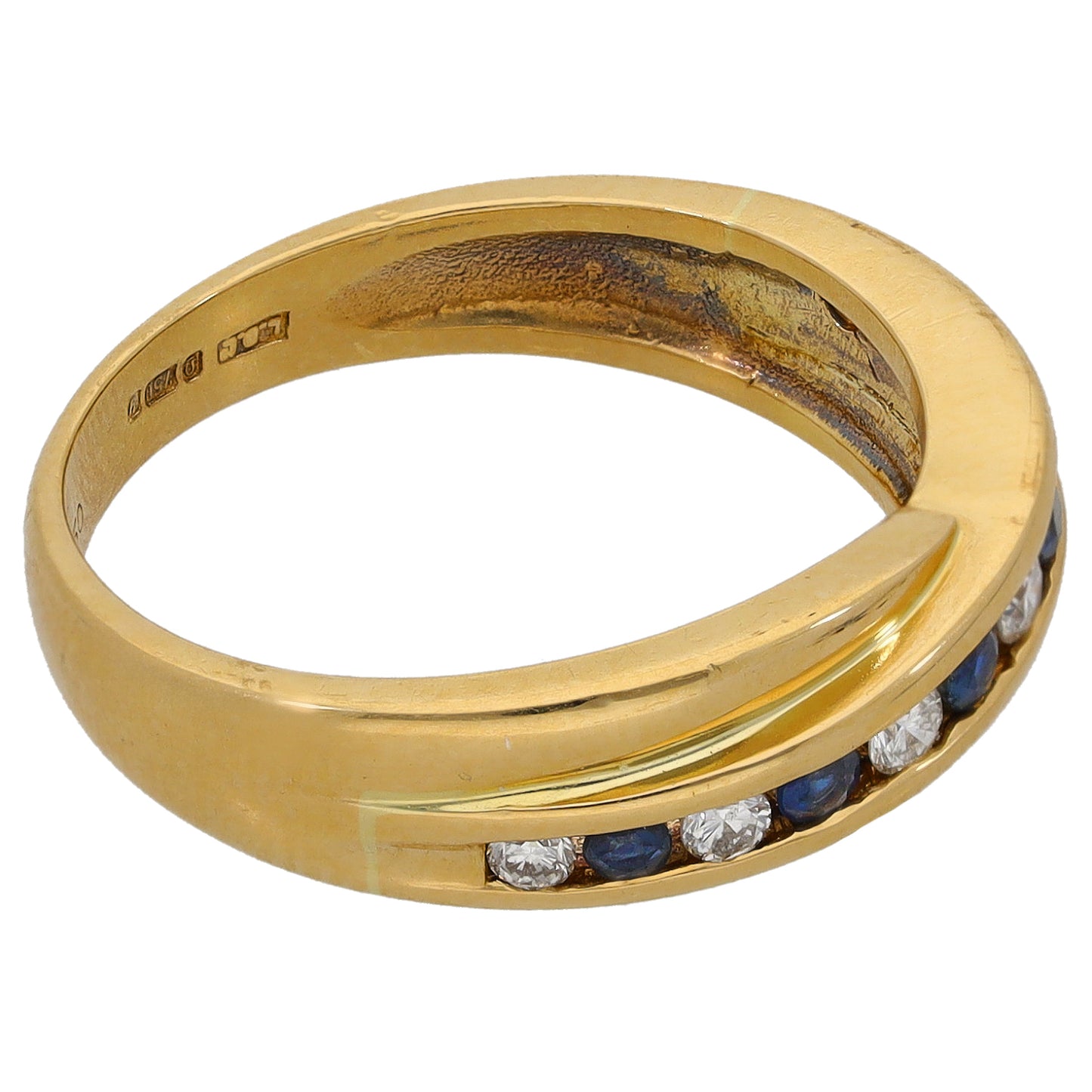 18ct Gold Sapphire & 0.18ct Diamond Half Eternity Ring Size M