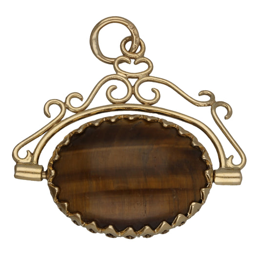 9ct Gold Onyx & Tiger's Eye Fob Pendant