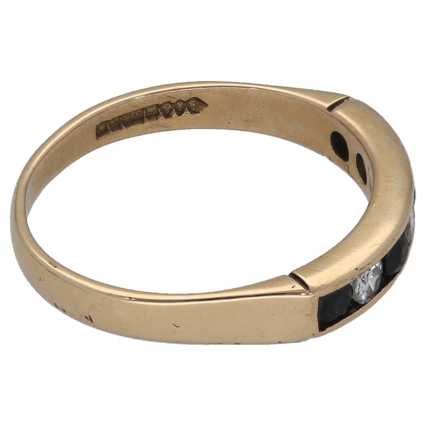 9ct Gold 0.25ct Diamond & Sapphire Half Eternity Ring Size N