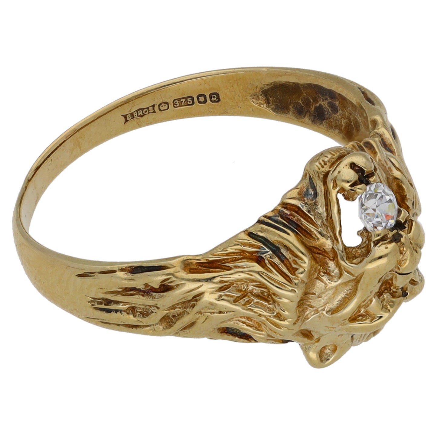 9ct Gold Cubic Zirconia Single Stone Lion's Head Ring Size T