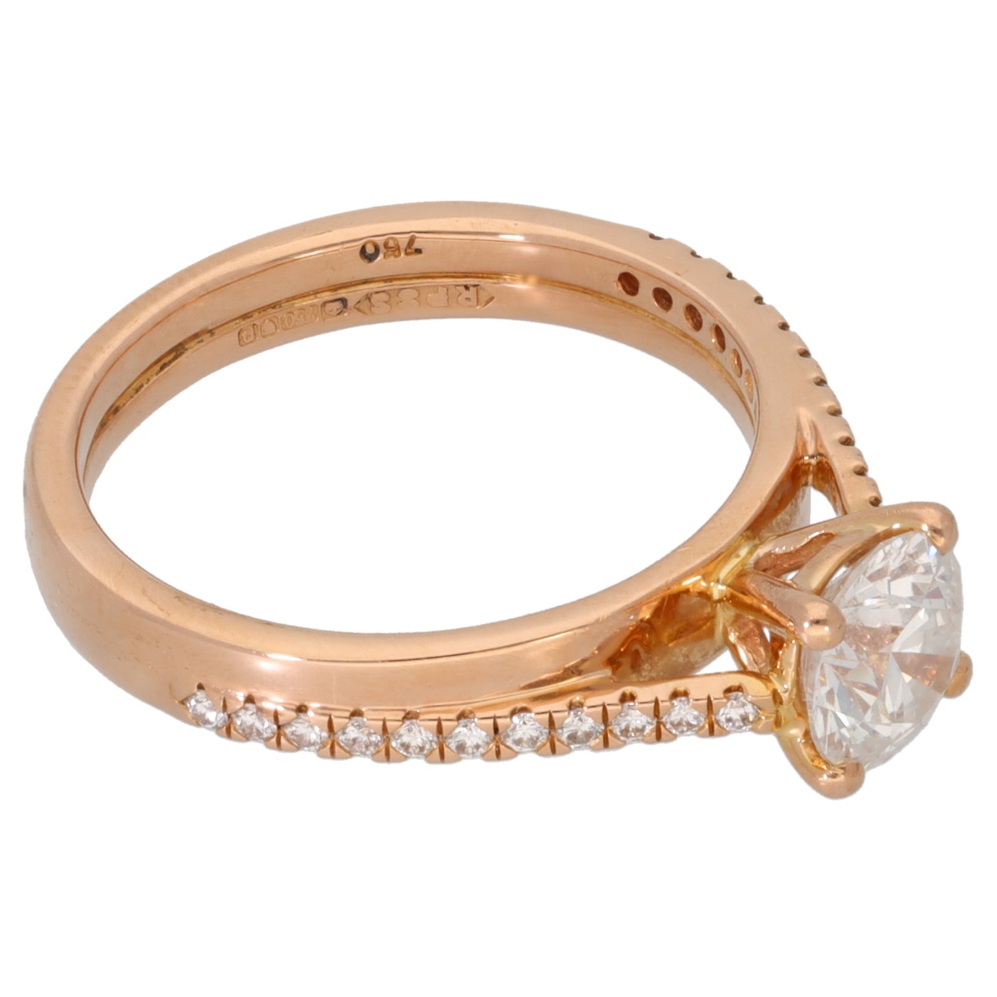 18ct Rose Gold 0.86ct Diamond Solitaire Ring With Accent Stones Size K