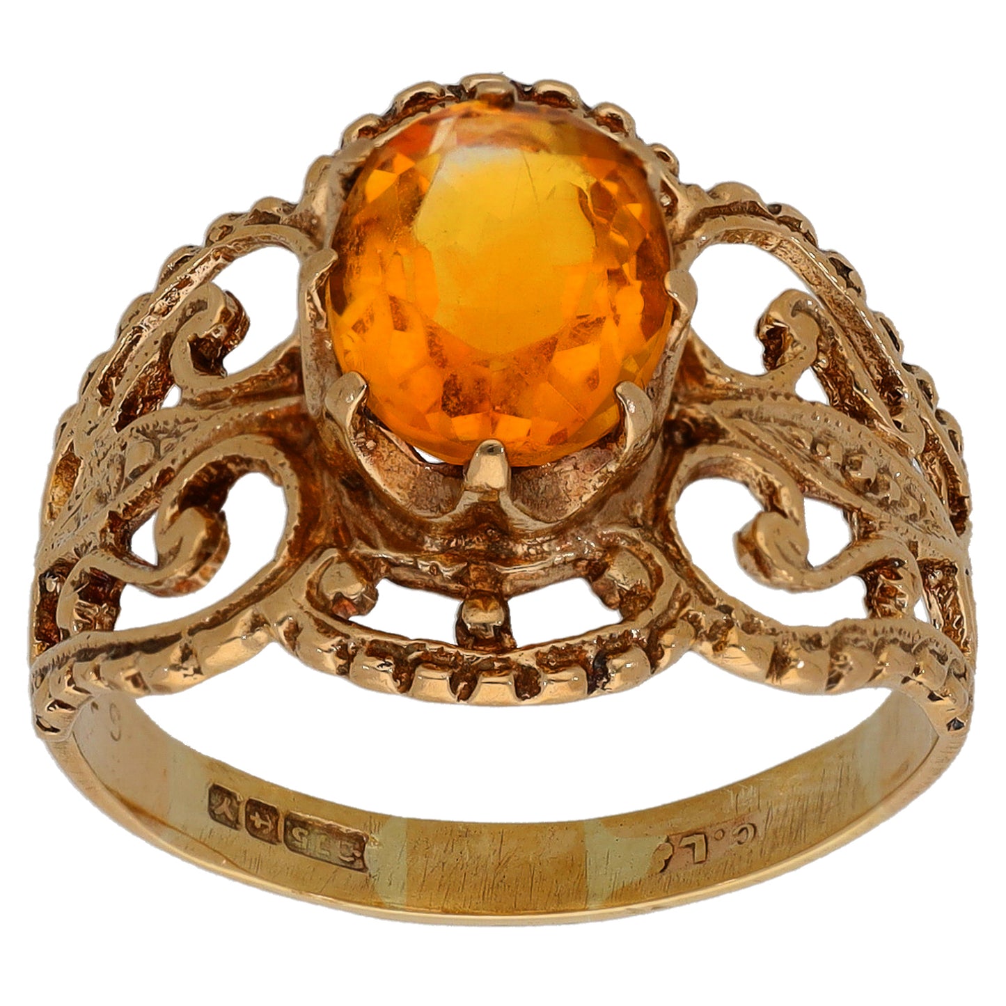 9ct Gold Citrine Single Stone Ring Size Q