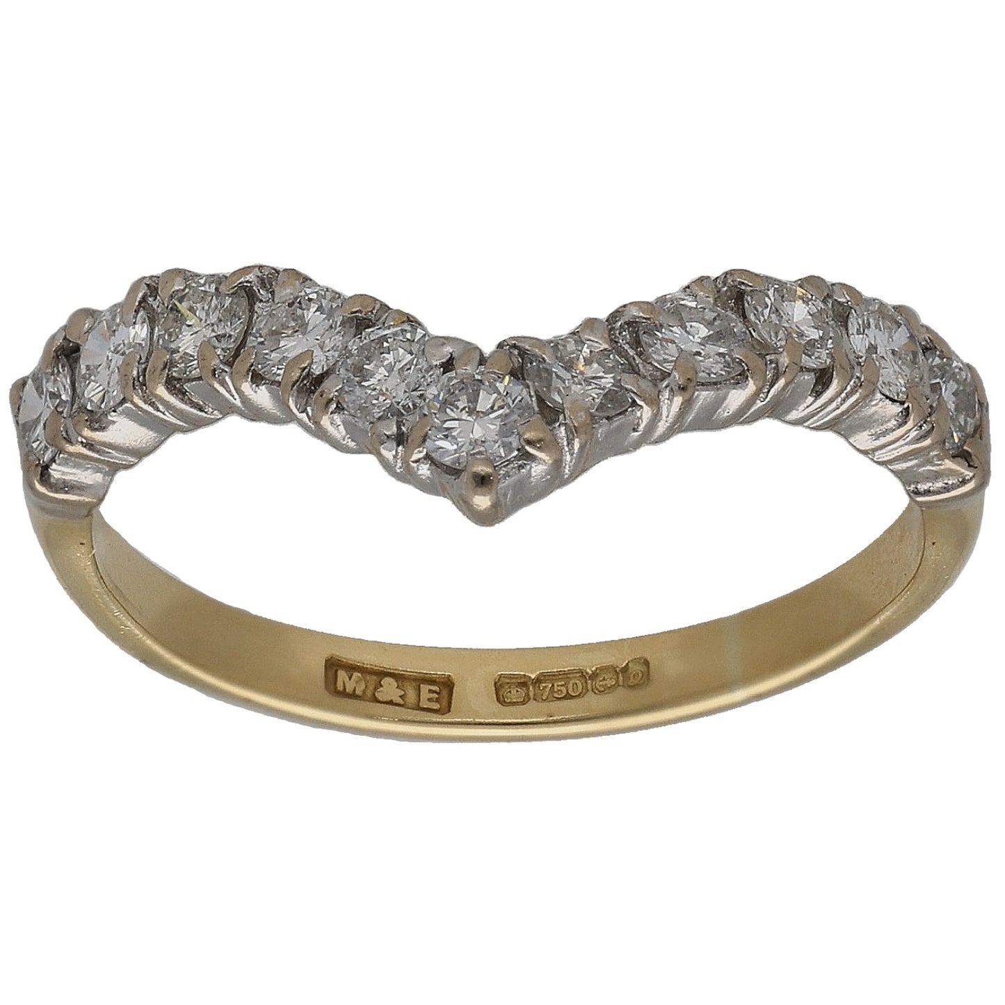 18ct Gold 0.44ct Diamond Wishbone Ring Size K
