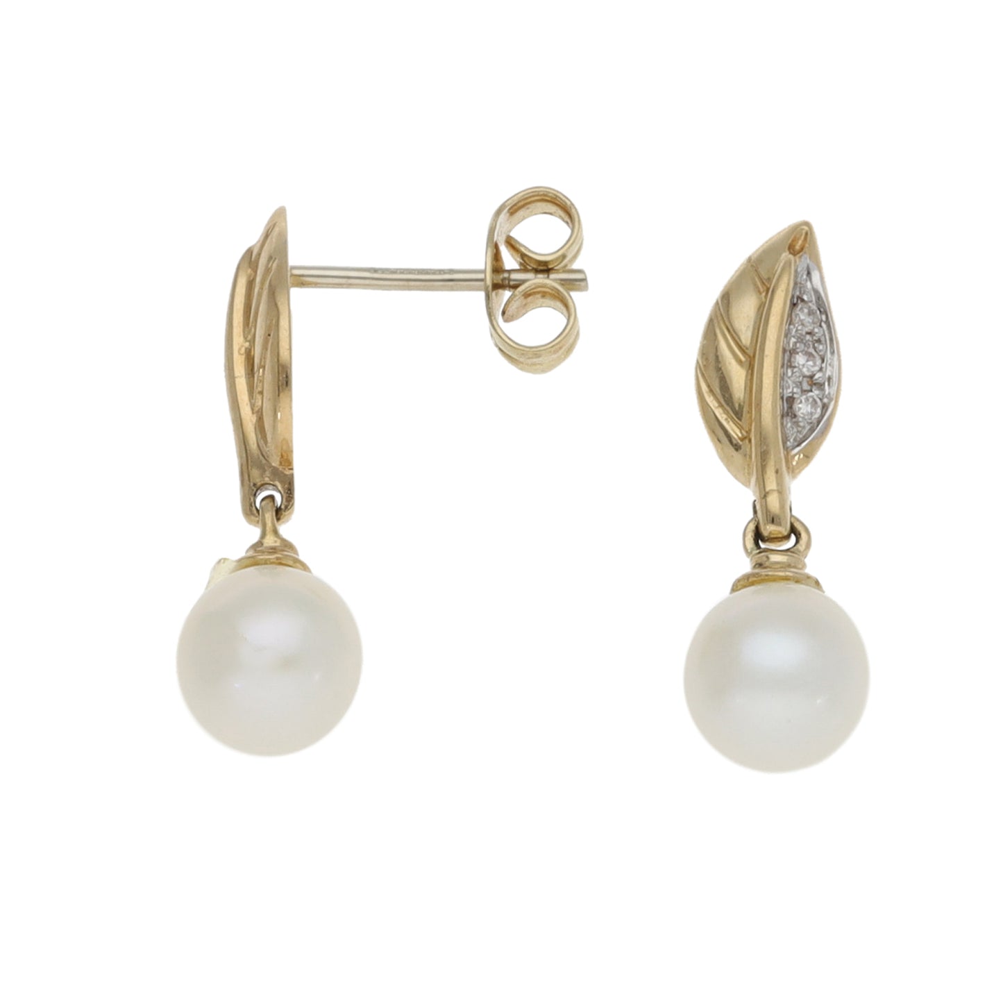 14ct Bicolour Gold 0.06ct Diamond & Cultured Pearl Drop Earrings