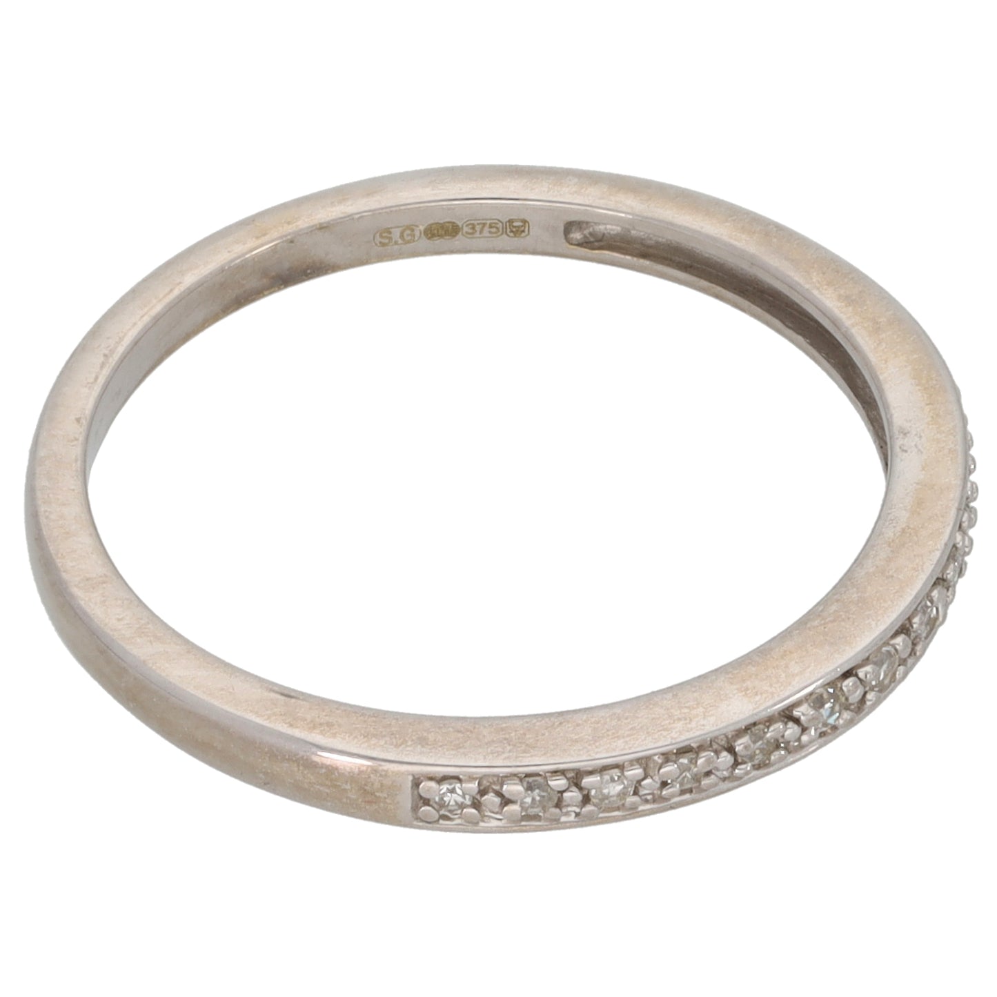 9ct White Gold 0.05ct Diamond Half Eternity Ring Size O