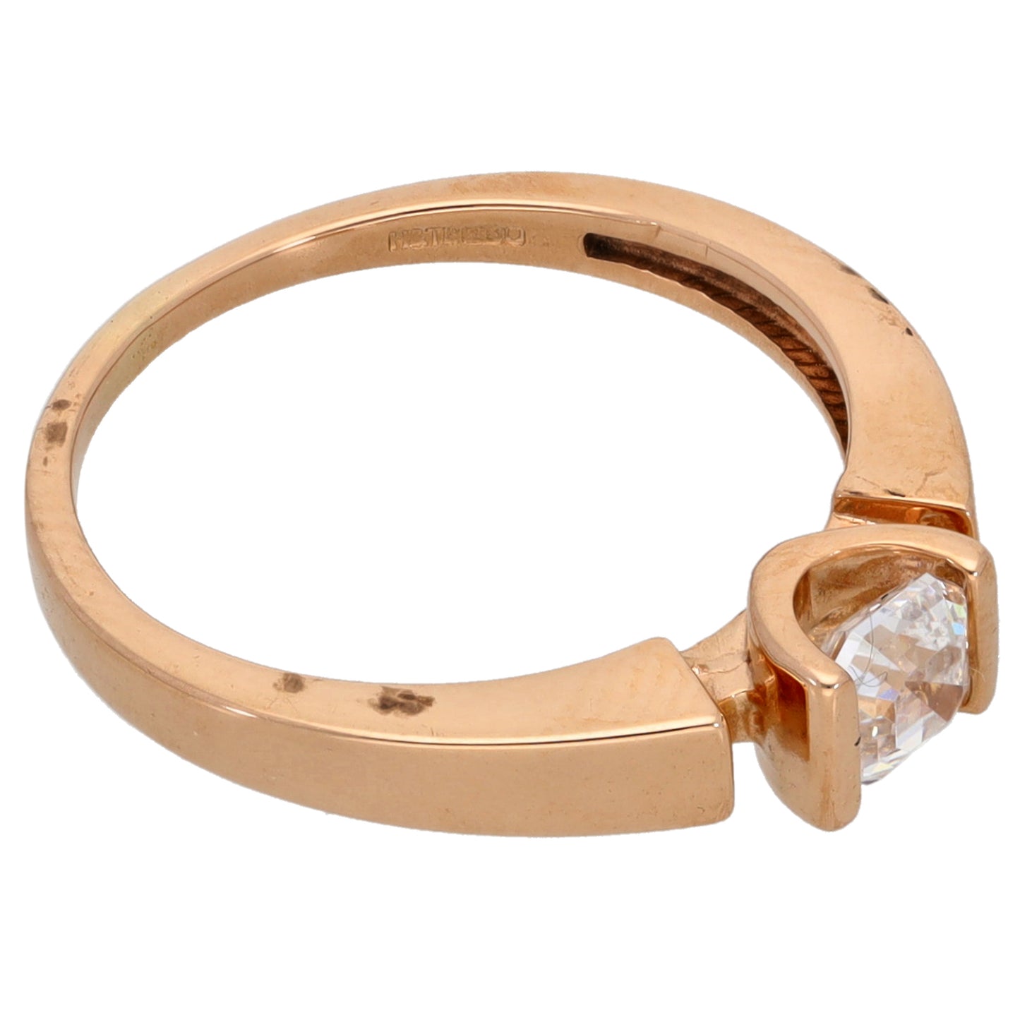 14ct Rose Gold Cubic Zirconia Single Stone Ring with Accent Stones Size K