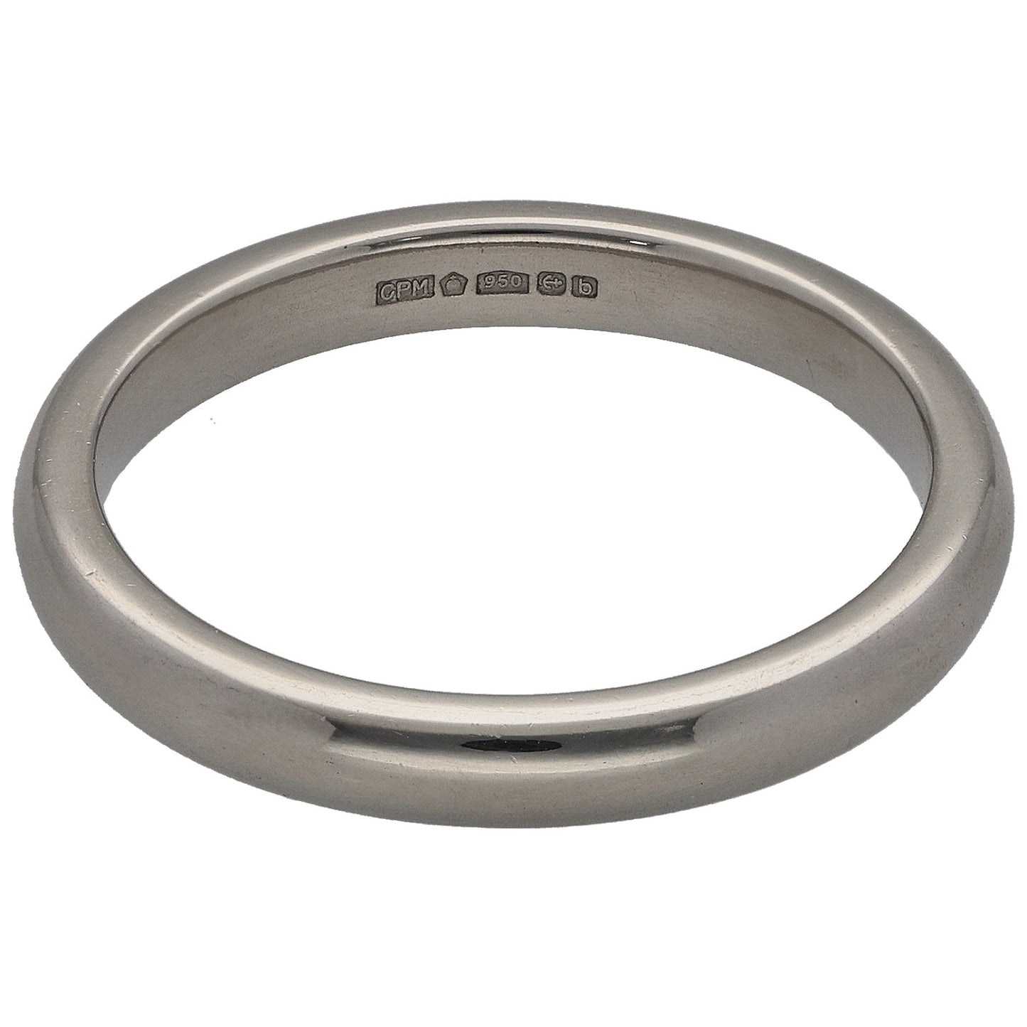 Platinum wedding ring band with inner hallmark stamps