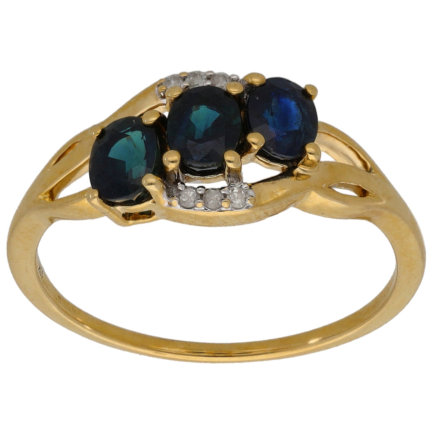 9ct Gold Sapphire & 0.03ct Diamond Dress/Cocktail Ring Size P
