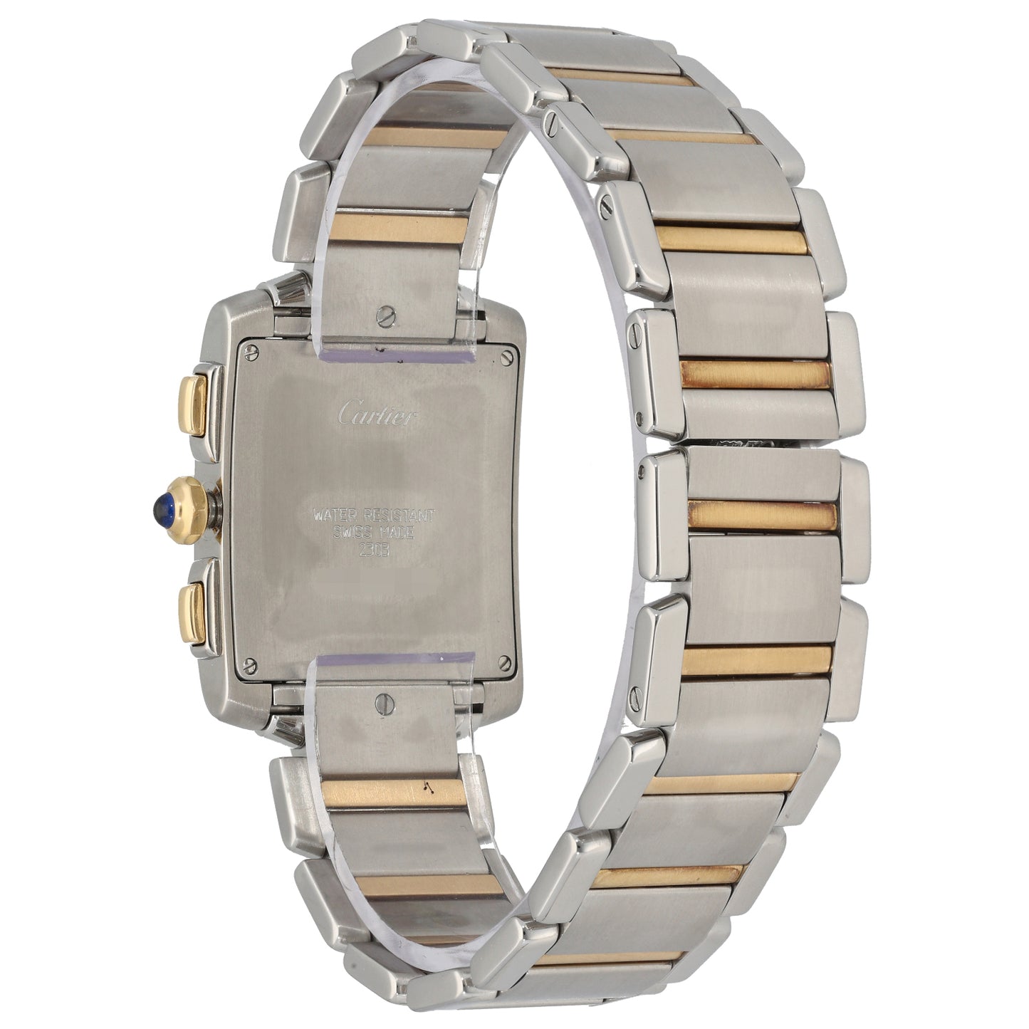 Bi-color Cartier Tank Francaise Chronoflex watch, view of stainless back and gold links