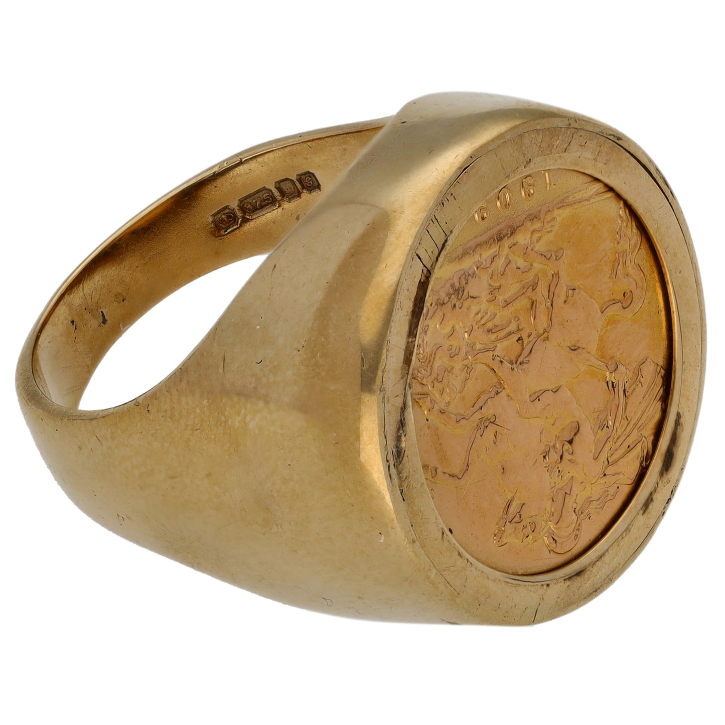9ct Gold Full Sovereign Coin Ring Size S