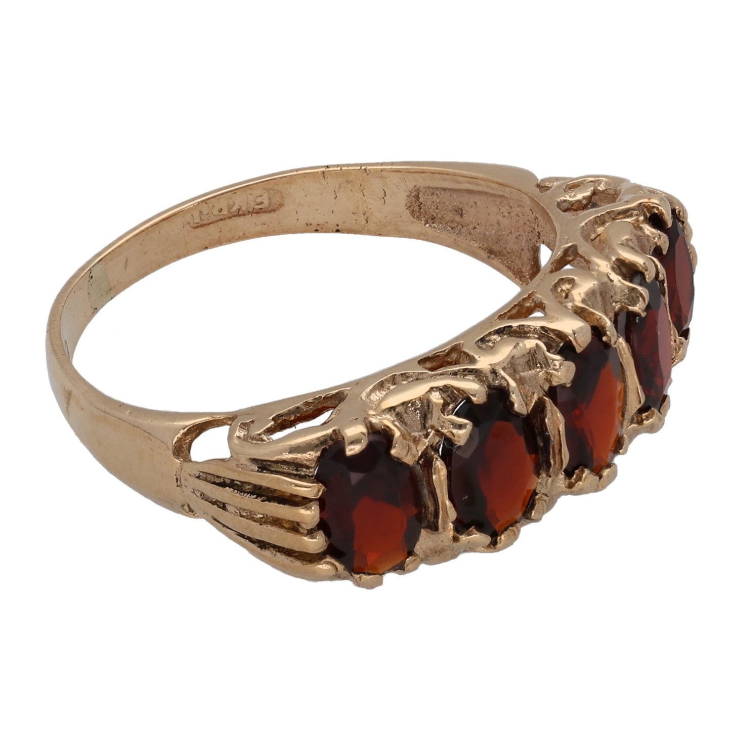 9ct Gold Garnet Half Eternity Ring Size P