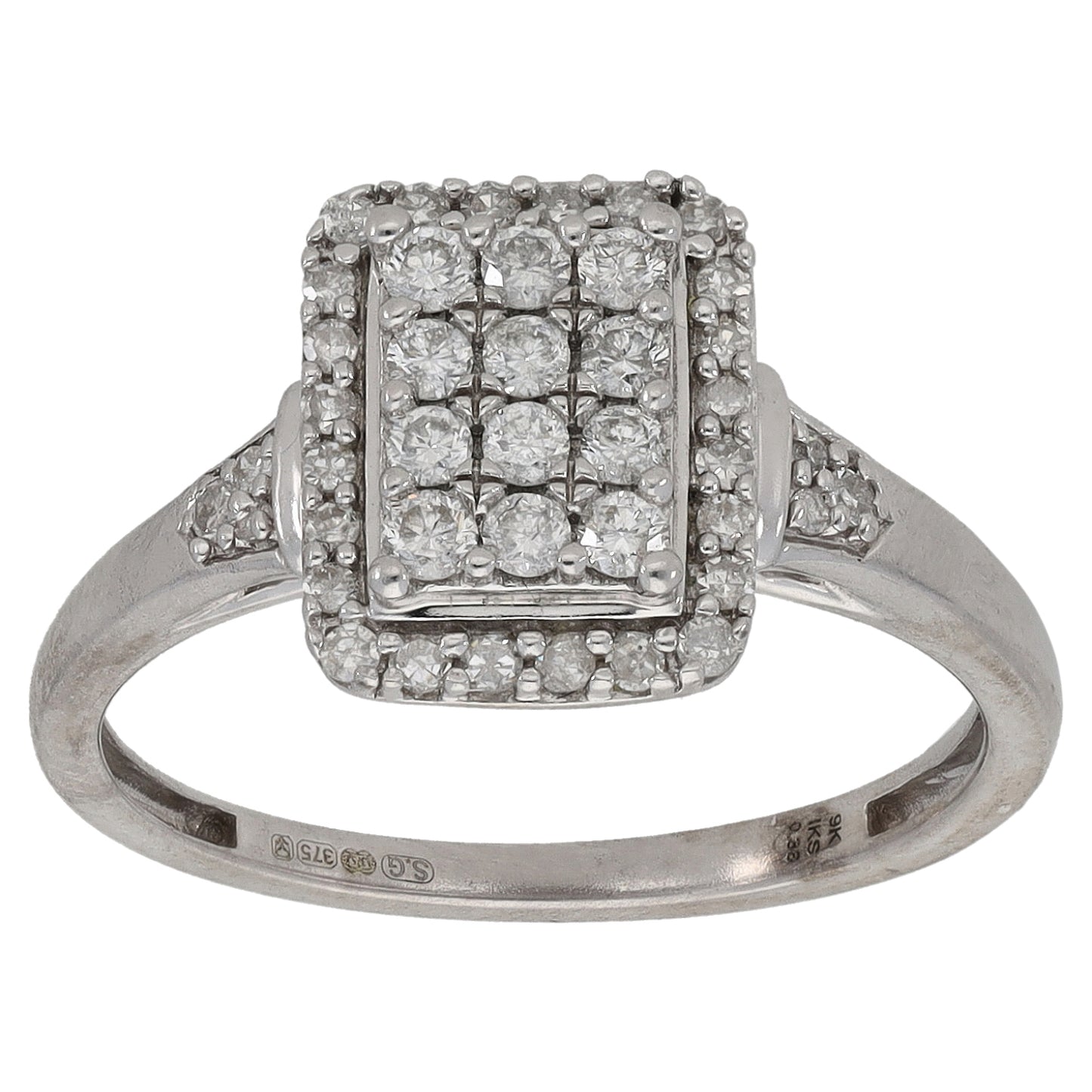 9ct White Gold 0.38ct Diamond Cluster Ring Size L