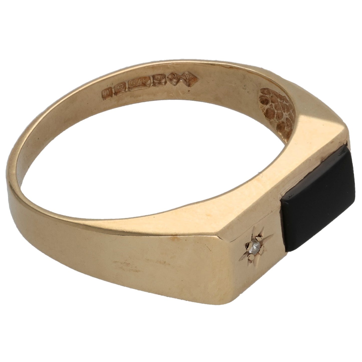 9ct Gold Onyx & 0.005ct Diamond Signet Ring Size R