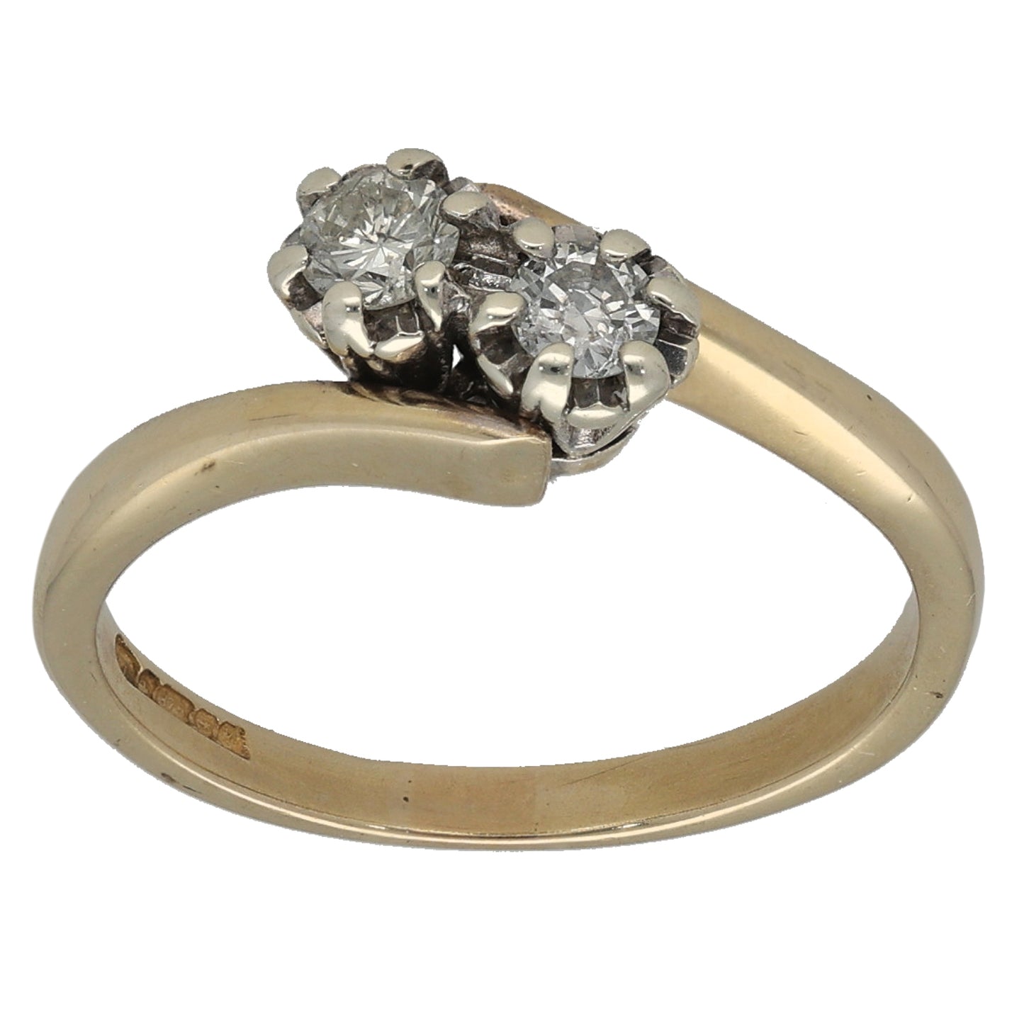 9ct Gold 0.20ct Diamond Two Stone Ring Size M