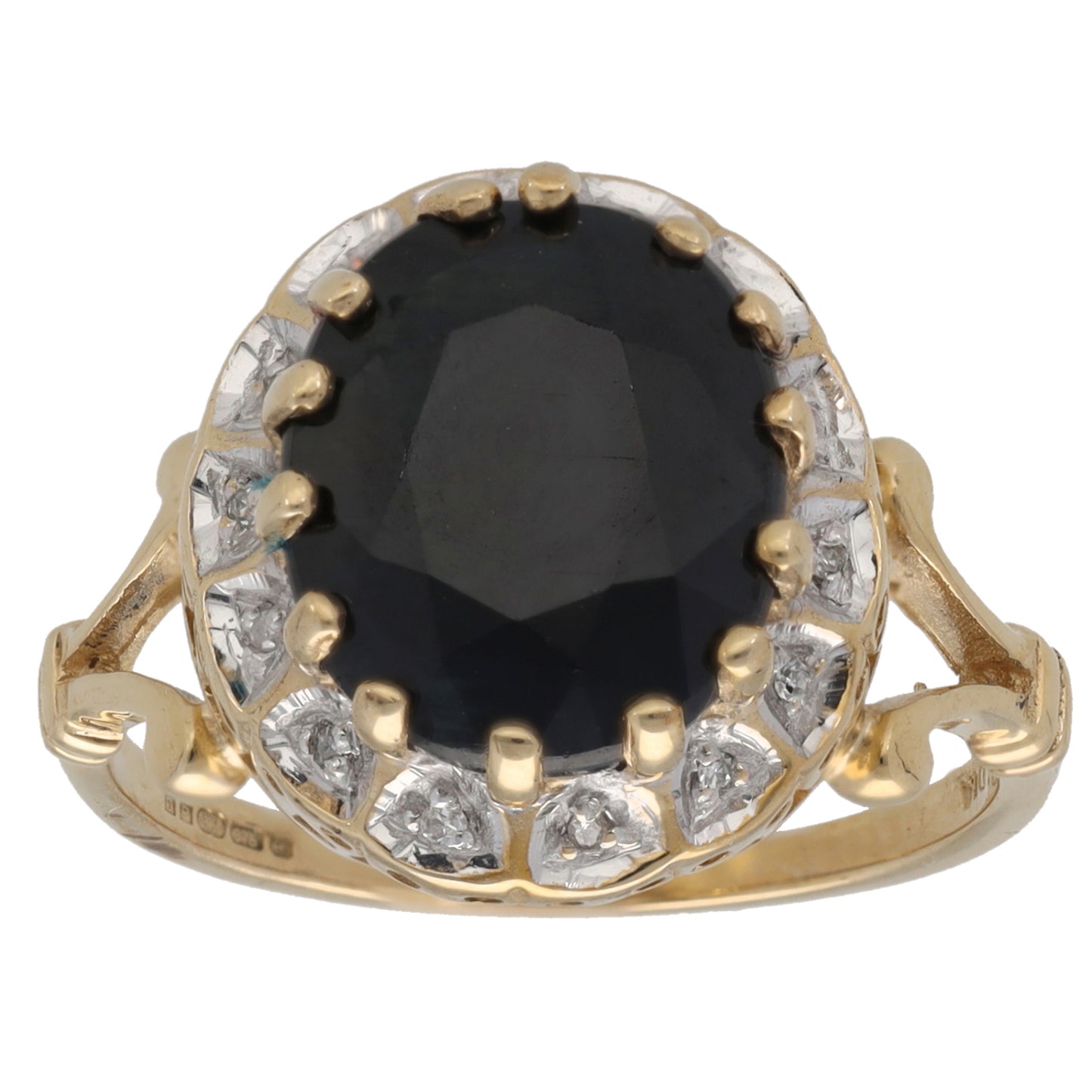 9ct Gold Sapphire & 0.07ct Diamond Dress/Cocktail Ring Size O