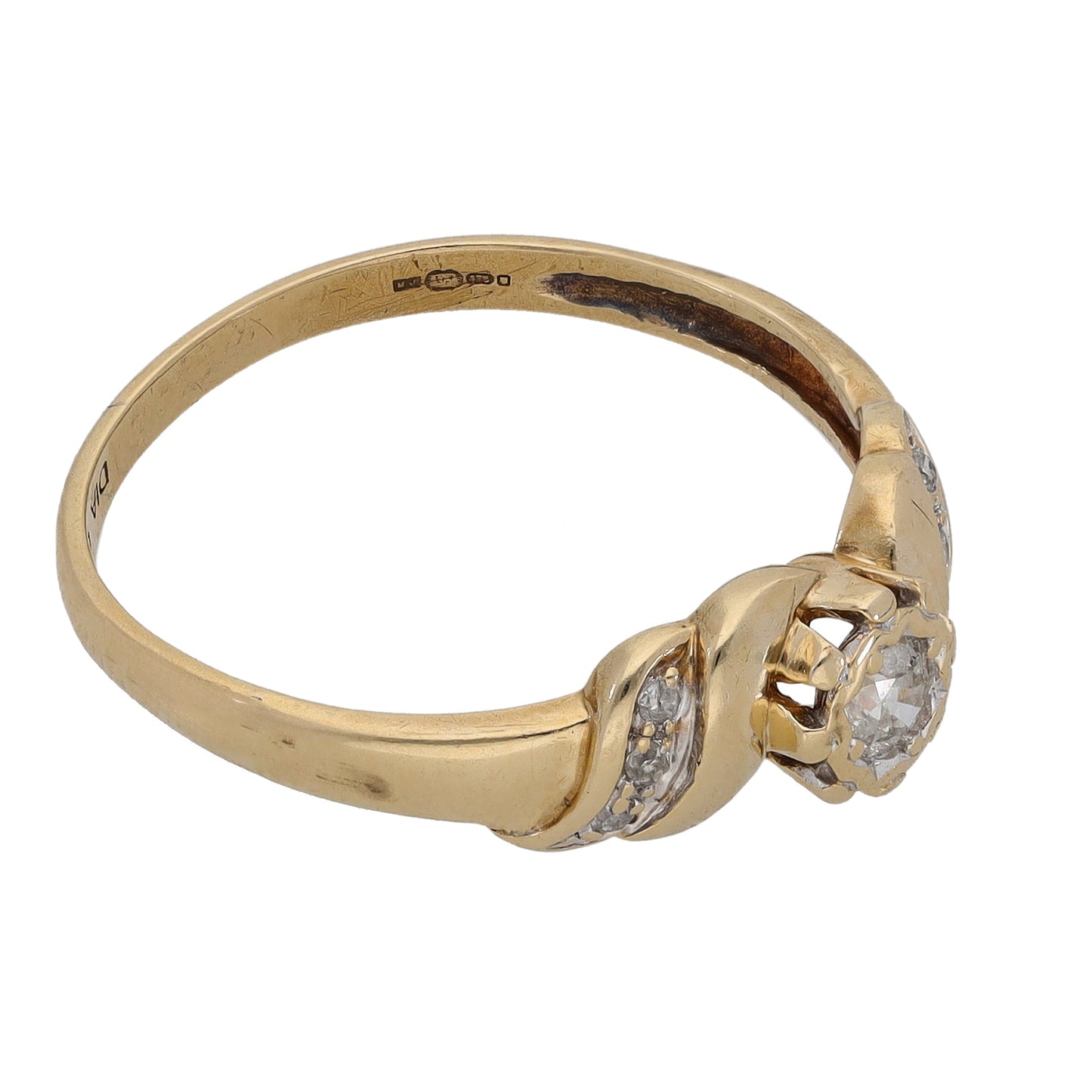 9ct Gold 0.15ct Diamond Solitaire Ring With Accent Stones Size P