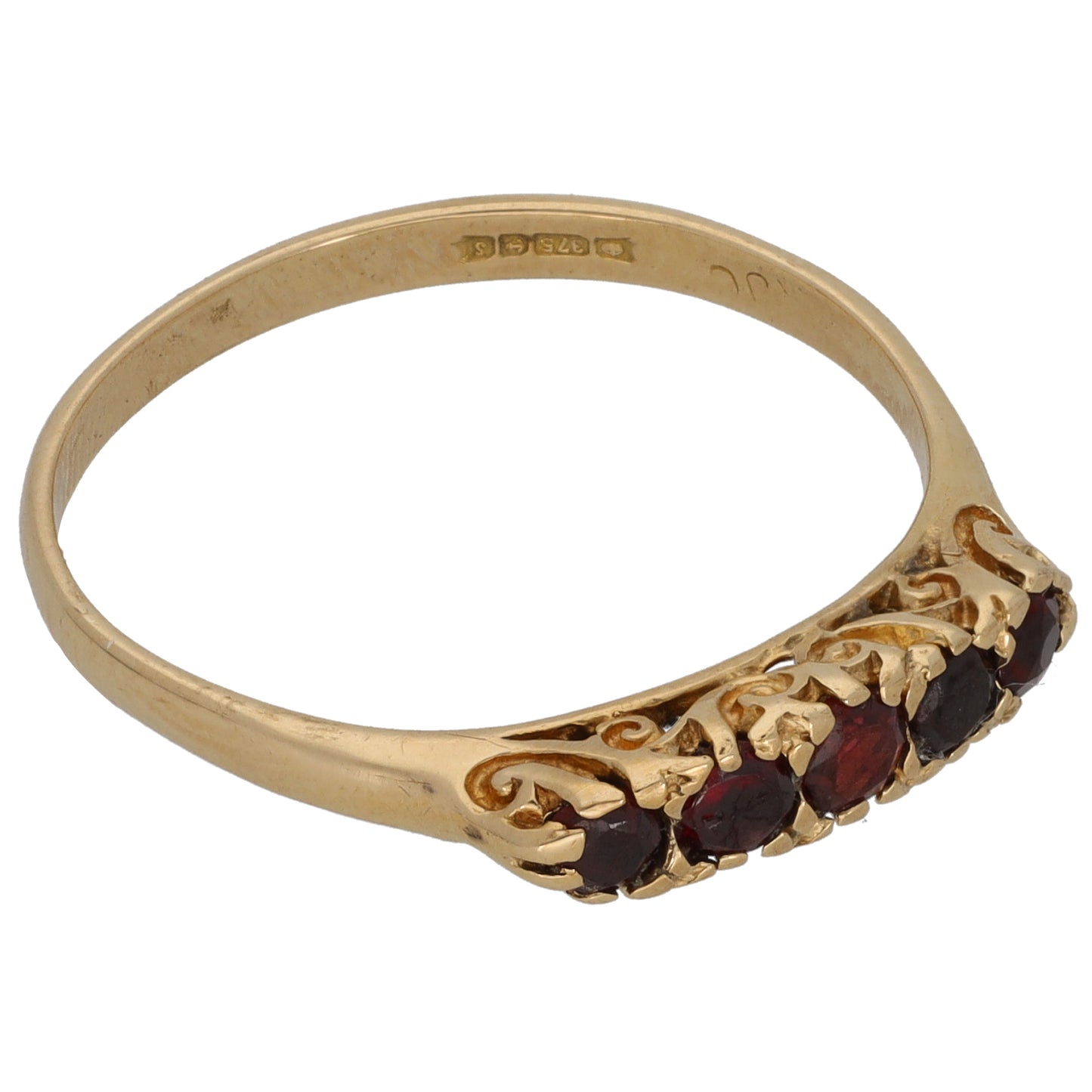 9ct Gold Garnet Half Eternity Ring Size S