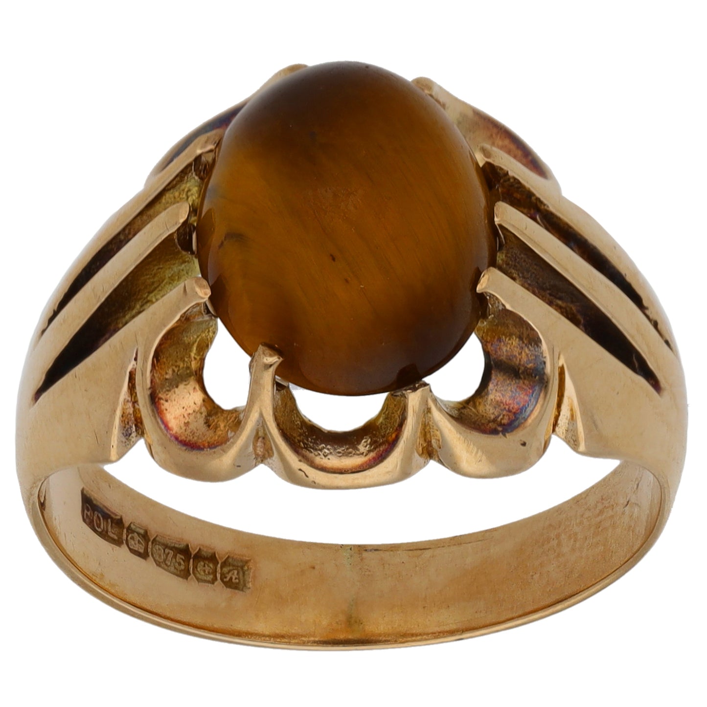 9ct Gold Tiger's Eye Single Stone Ring Size P