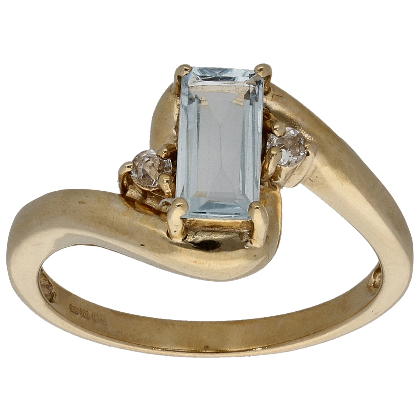 9ct Gold Aquamarine & Imitation Trilogy Ring Size N