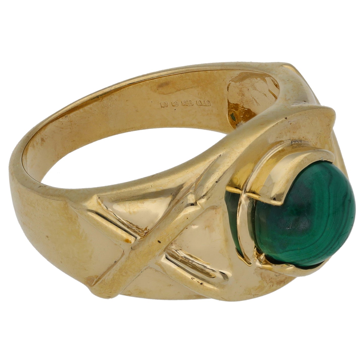 9ct Gold Malachite Single Stone Ring Size T