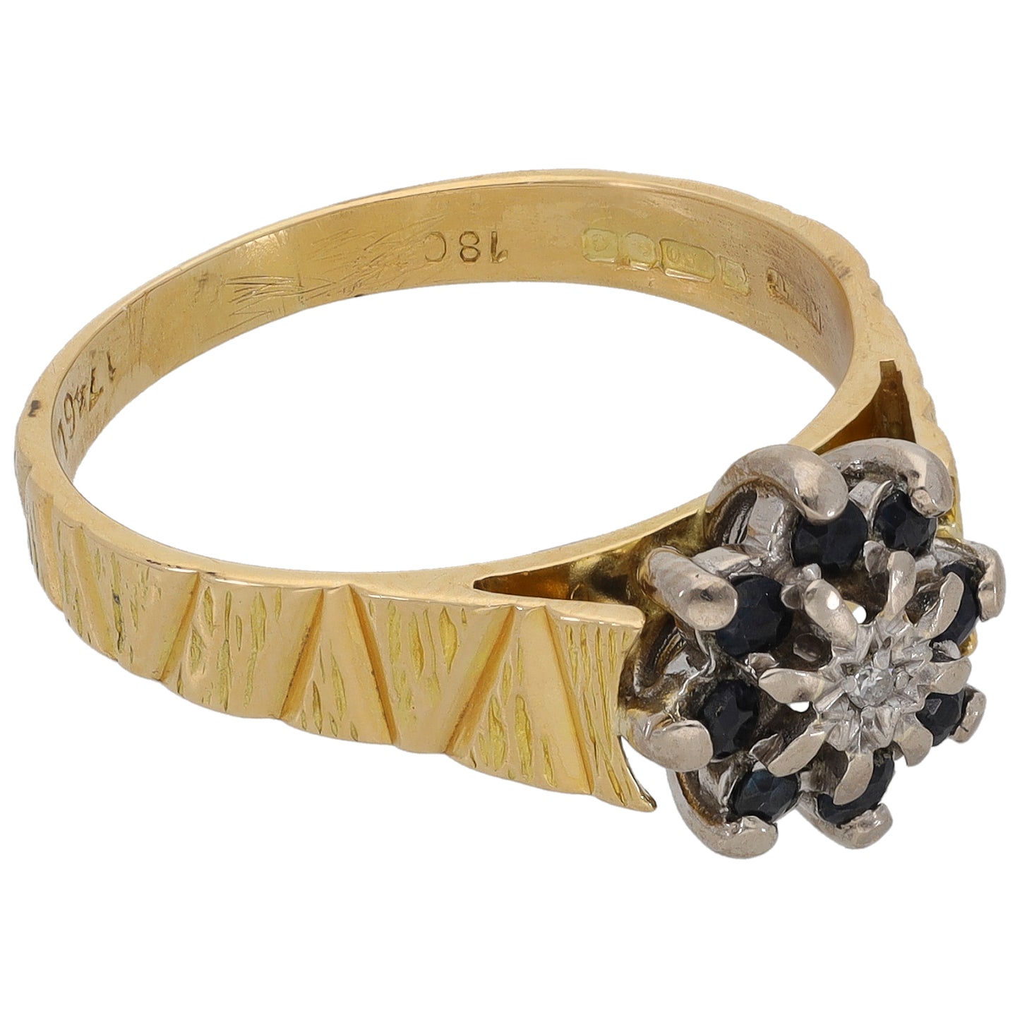 18ct Gold Sapphire & 0.01ct Diamond Dress/Cocktail Ring Size Q