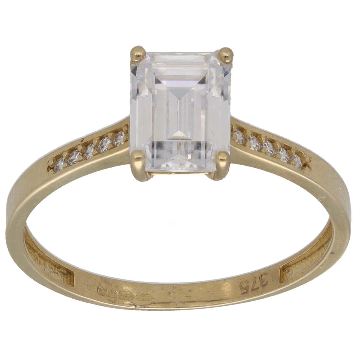 9ct Gold Cubic Zirconia Single Stone Ring With Accents Size R