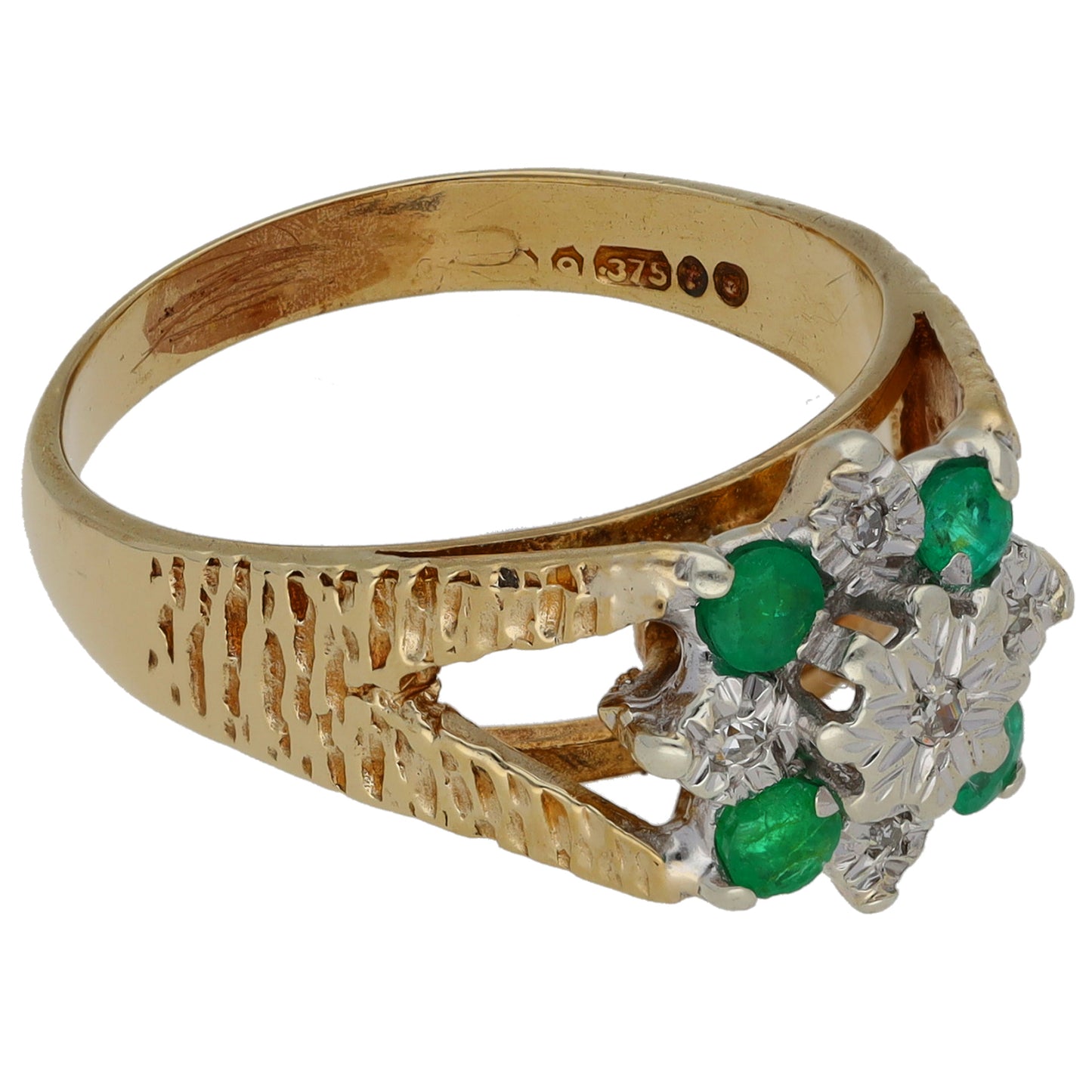 9ct Gold Emerald & 0.03ct Diamond Dress/Cocktail Ring Size P
