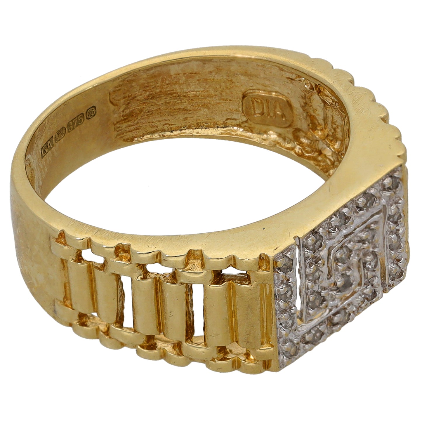 9ct Gold 0.20ct Diamond Patterned Signet Ring Size S