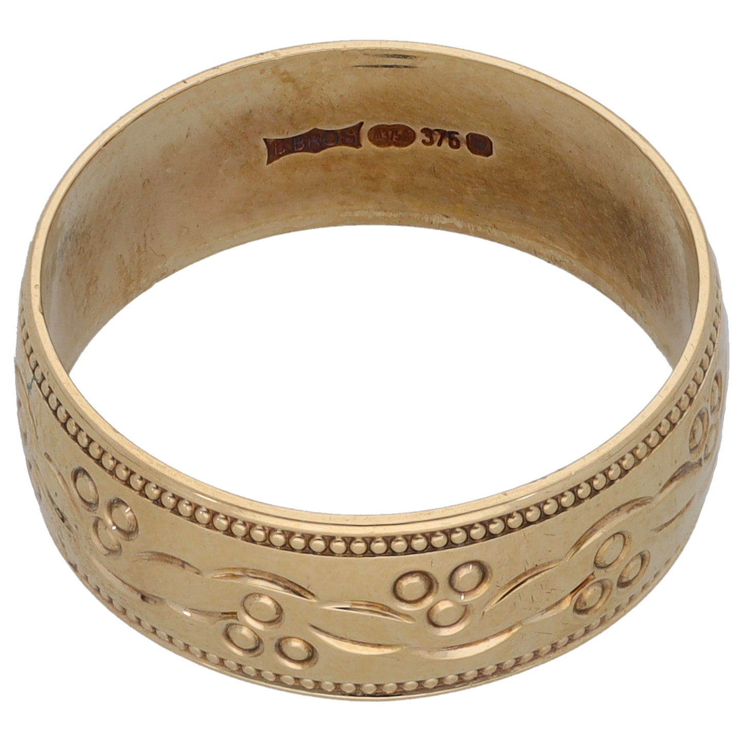 9ct Gold Patterned Wedding Ring Size P