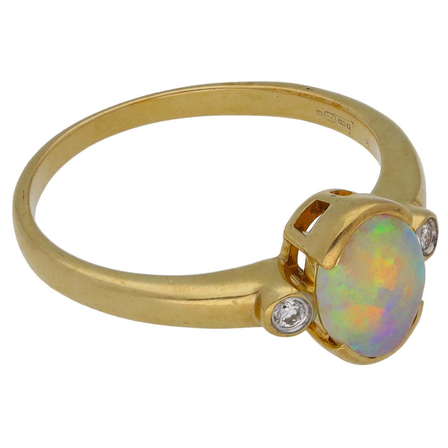 9ct Gold Opal & 0.06ct Diamond Trilogy Ring Size N