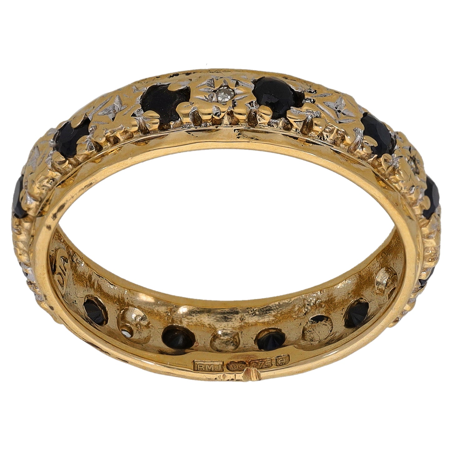 9ct Gold Sapphire & 0.06ct Diamond Eternity Ring Size O