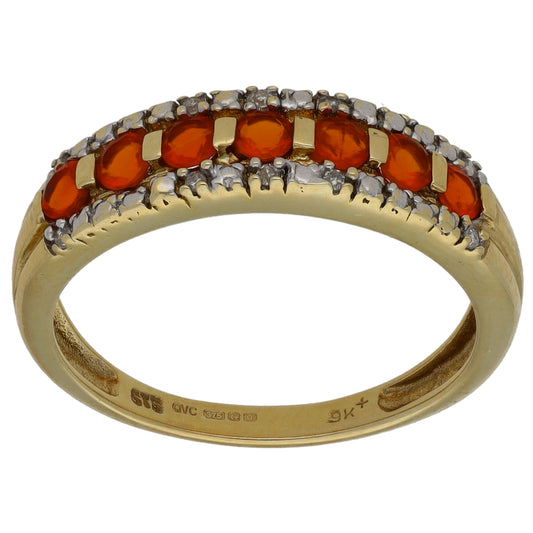 9ct Gold Fire Opal & 0.05ct Diamond Dress/Cocktail Ring Size O