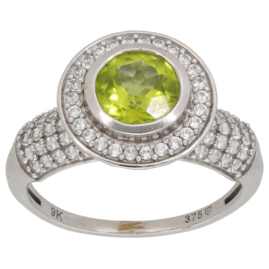 9ct White Gold Peridot & Cubic Zirconia Dress/Cocktail Ring Size N
