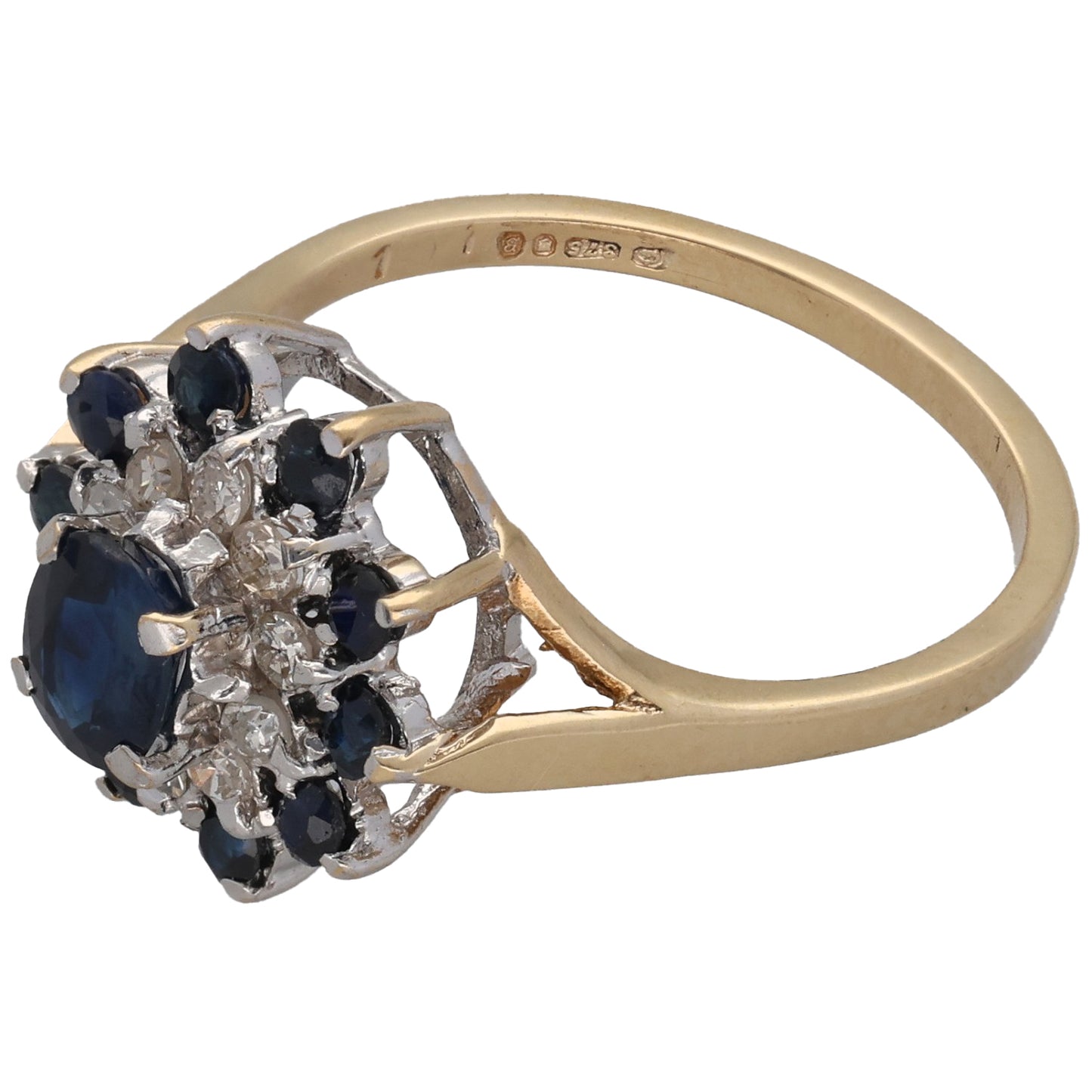 9ct Gold Sapphire & 0.20ct Diamond Dress/Cocktail Ring Size N