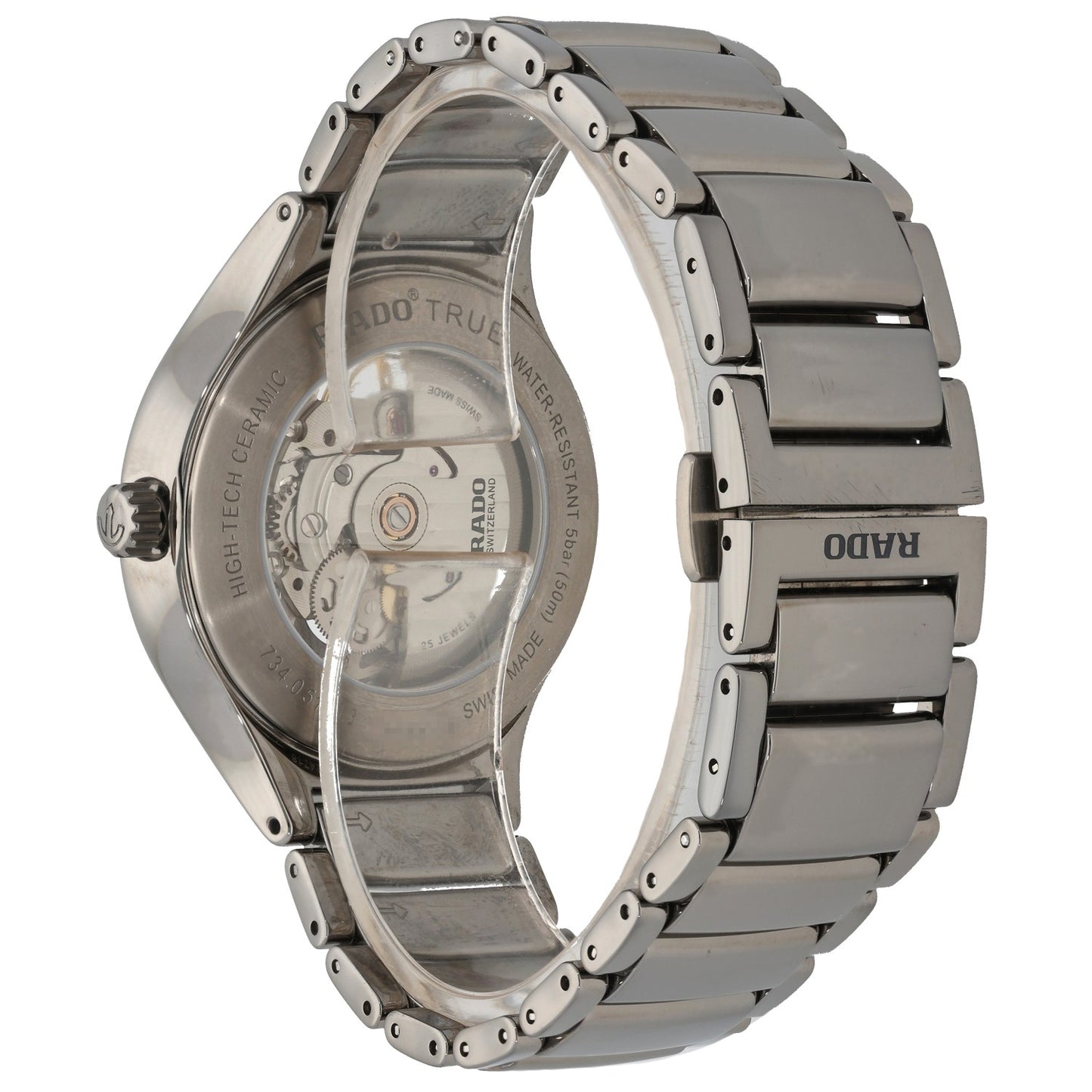 Rado True Skeleton 734.0510.3, skeleton dial on ceramic case and bracelet, rear angle