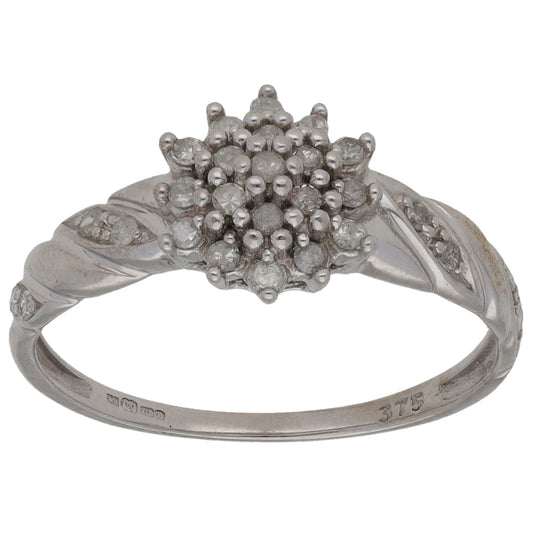 9ct White Gold 0.23ct Diamond Cluster Ring Size P