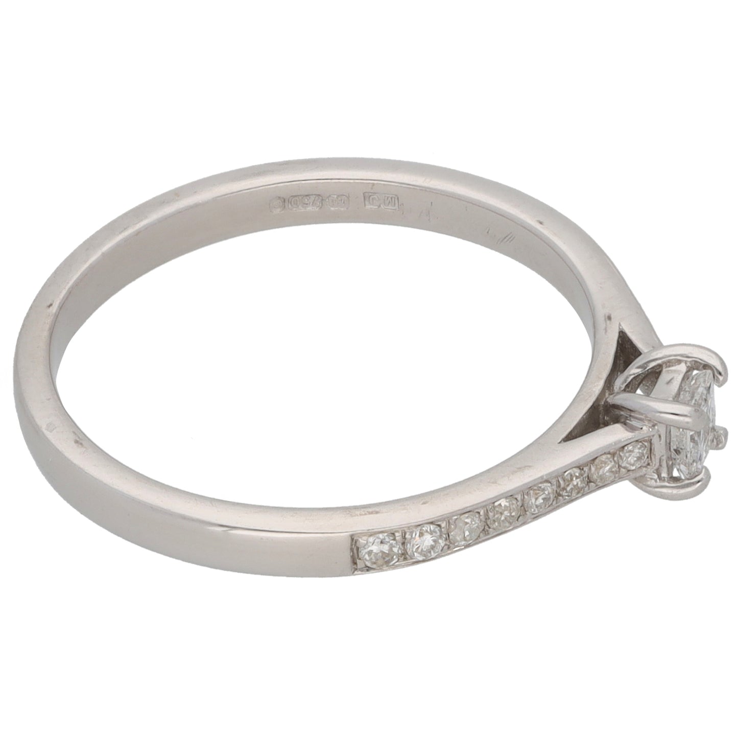 18ct White Gold 0.28ct Diamond Solitaire Ring With Accent Stones Size N