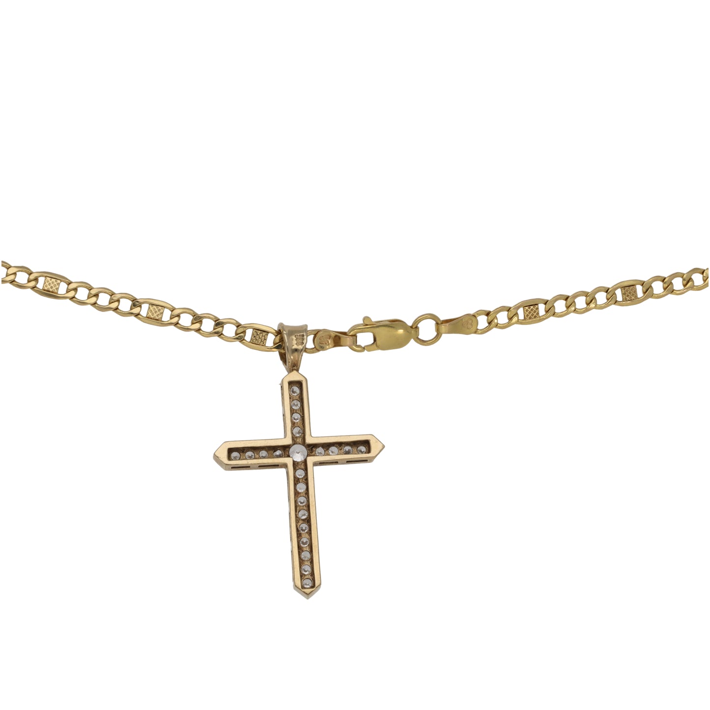 9ct Gold Cubic Zirconia Cross Pendant With Chain