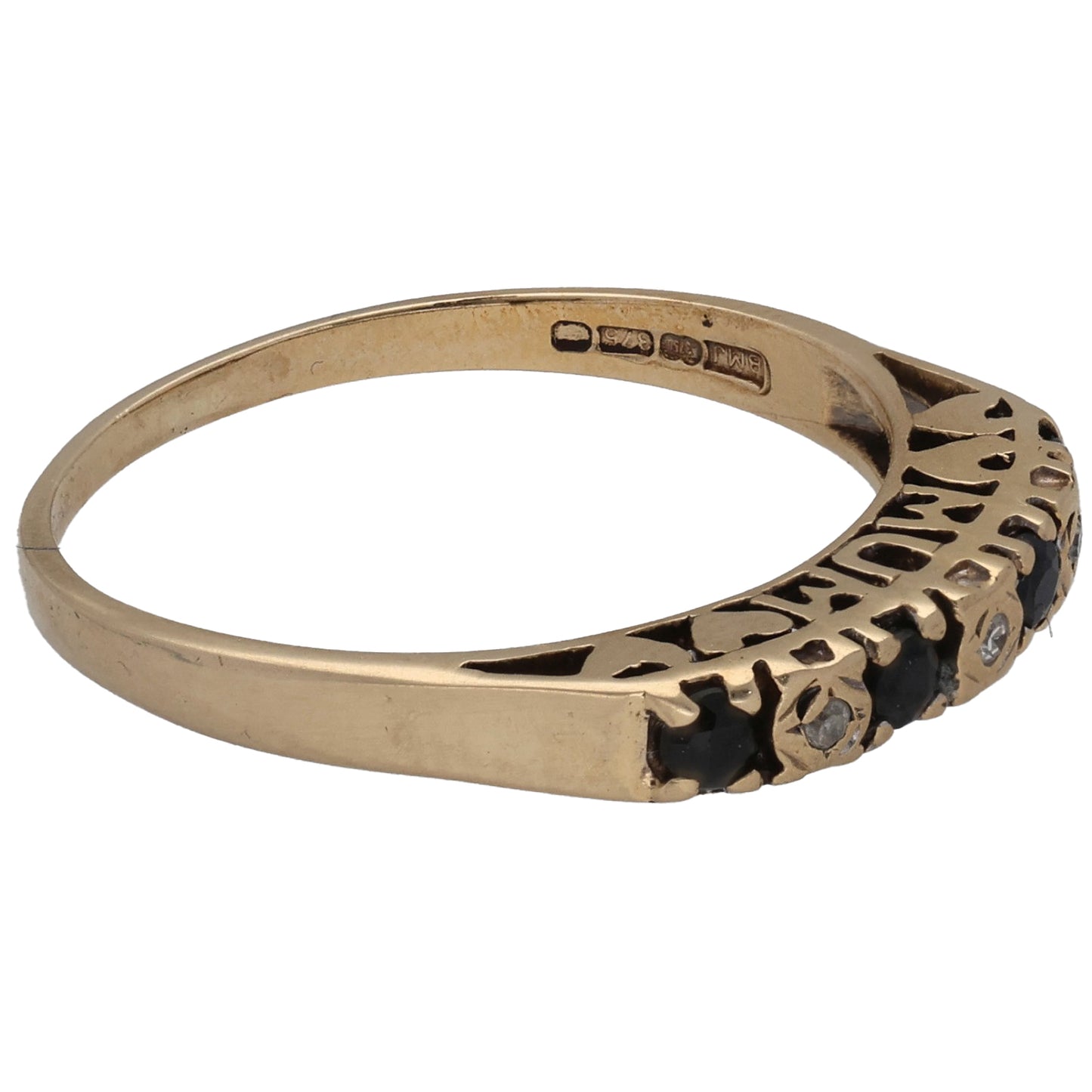 9ct Gold Sapphire & 0.015ct Diamond Half Eternity Ring Size N