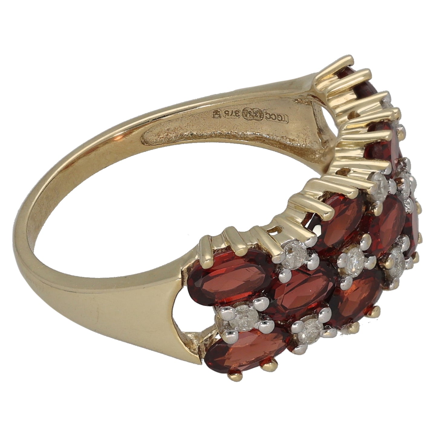 9ct Gold Garnet & 0.20ct Diamond Dress/Cocktail Ring Size P