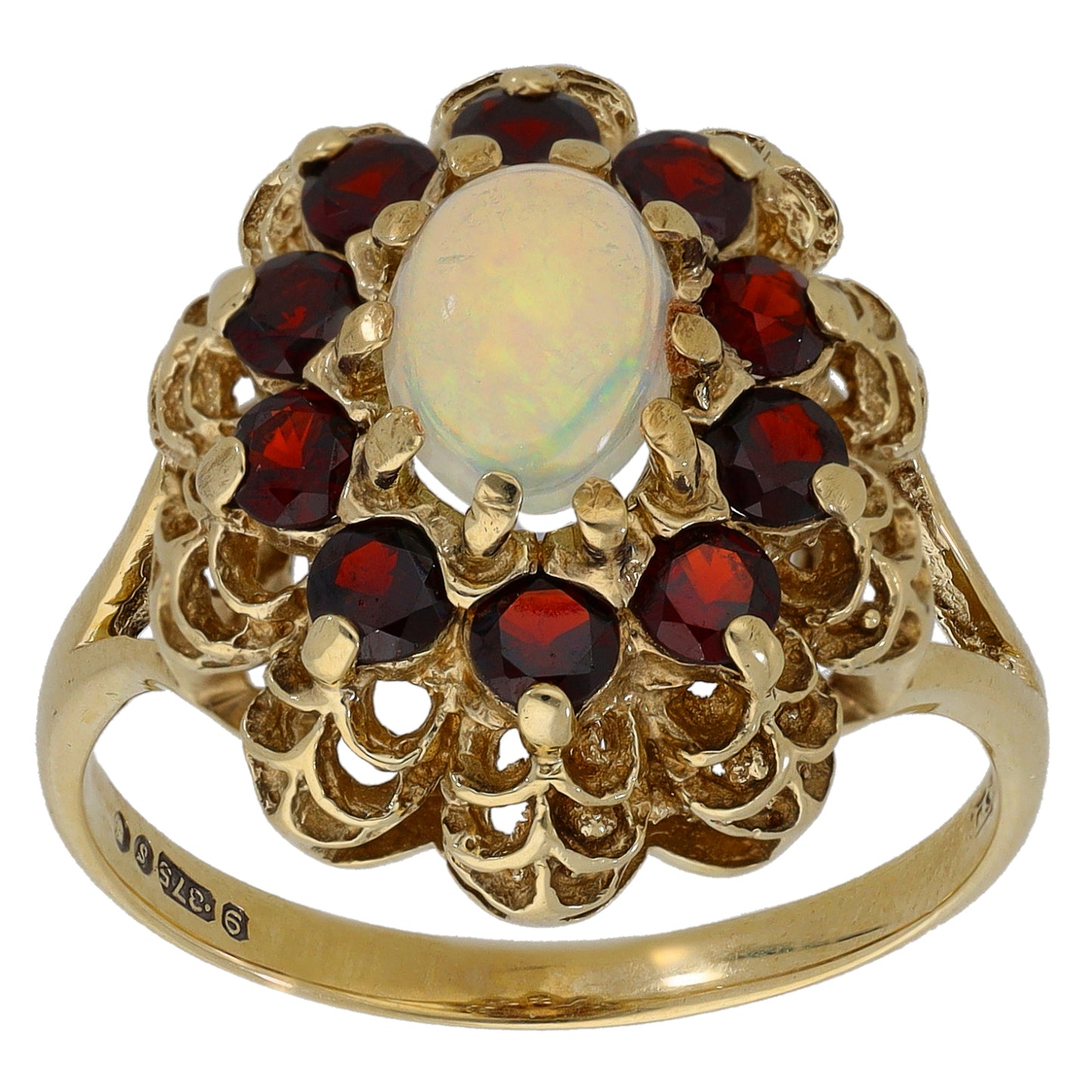 9ct Gold Opal & Garnet Dress/Cocktail Ring Size Q