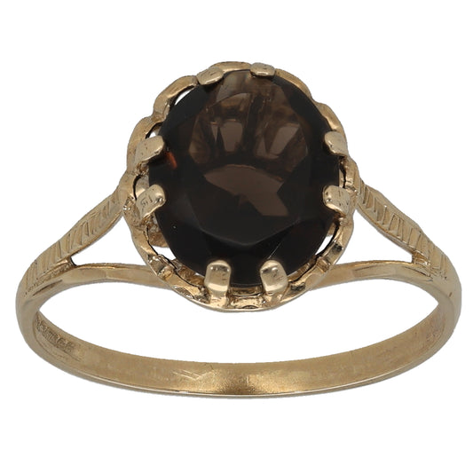 9ct Gold Smoky Quartz Single Stone Ring Size P