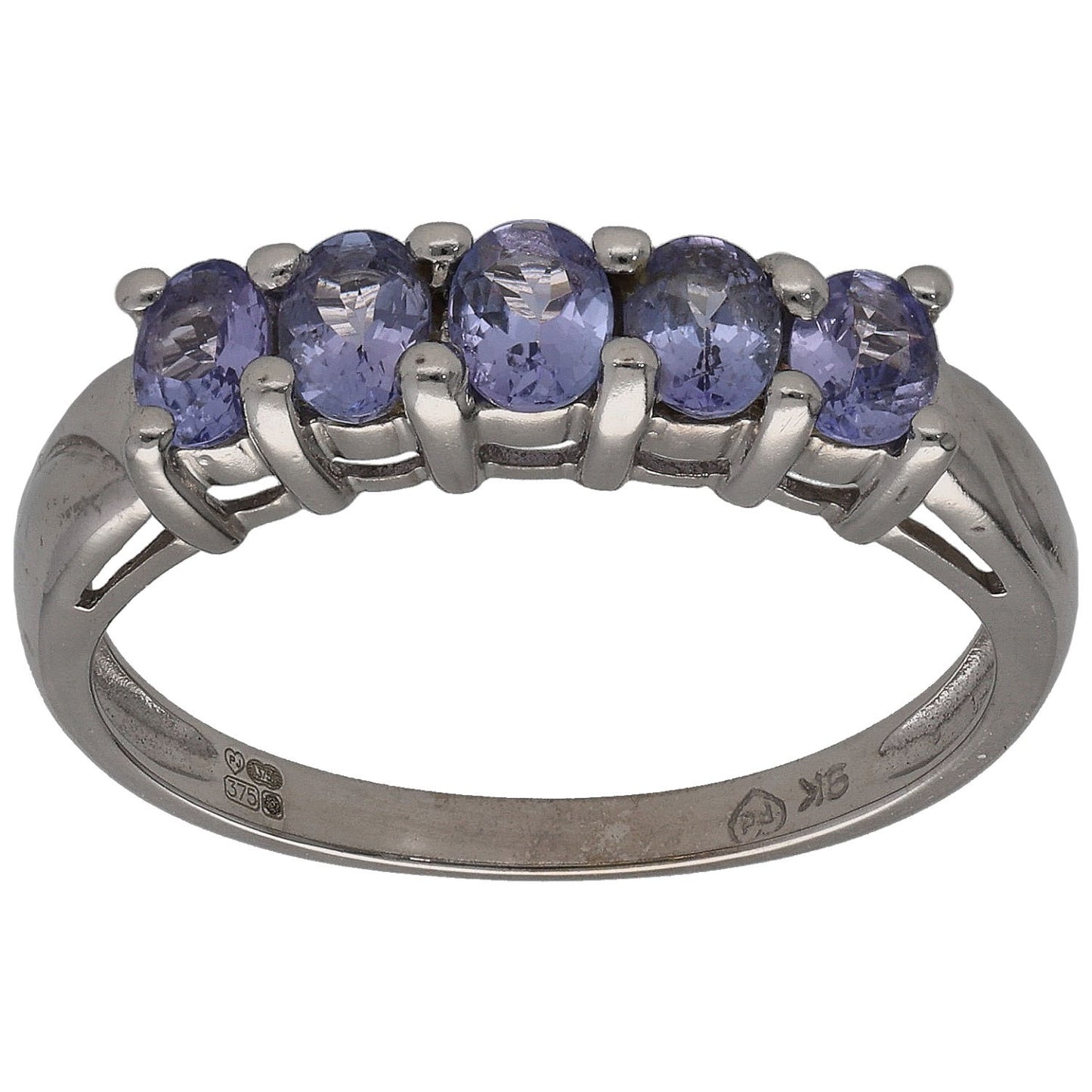 9ct White Gold Tanzanite Half Eternity Ring Size O