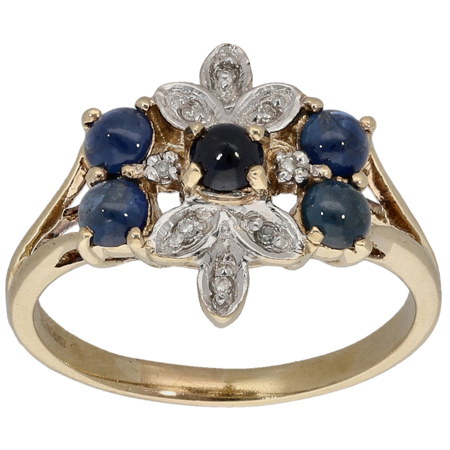 9ct Bicolour Gold Sapphire & 0.04ct Diamond Dress/Cocktail Ring Size Q
