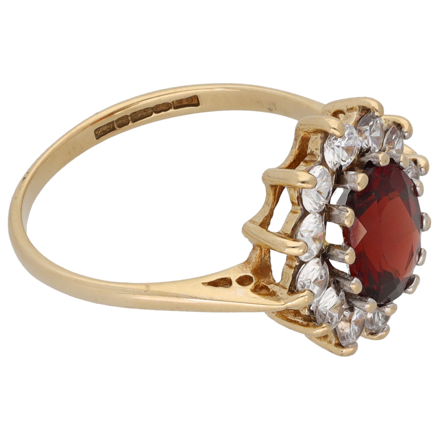 9ct Gold Garnet & Cubic Zirconia Dress/Cocktail Ring Size L