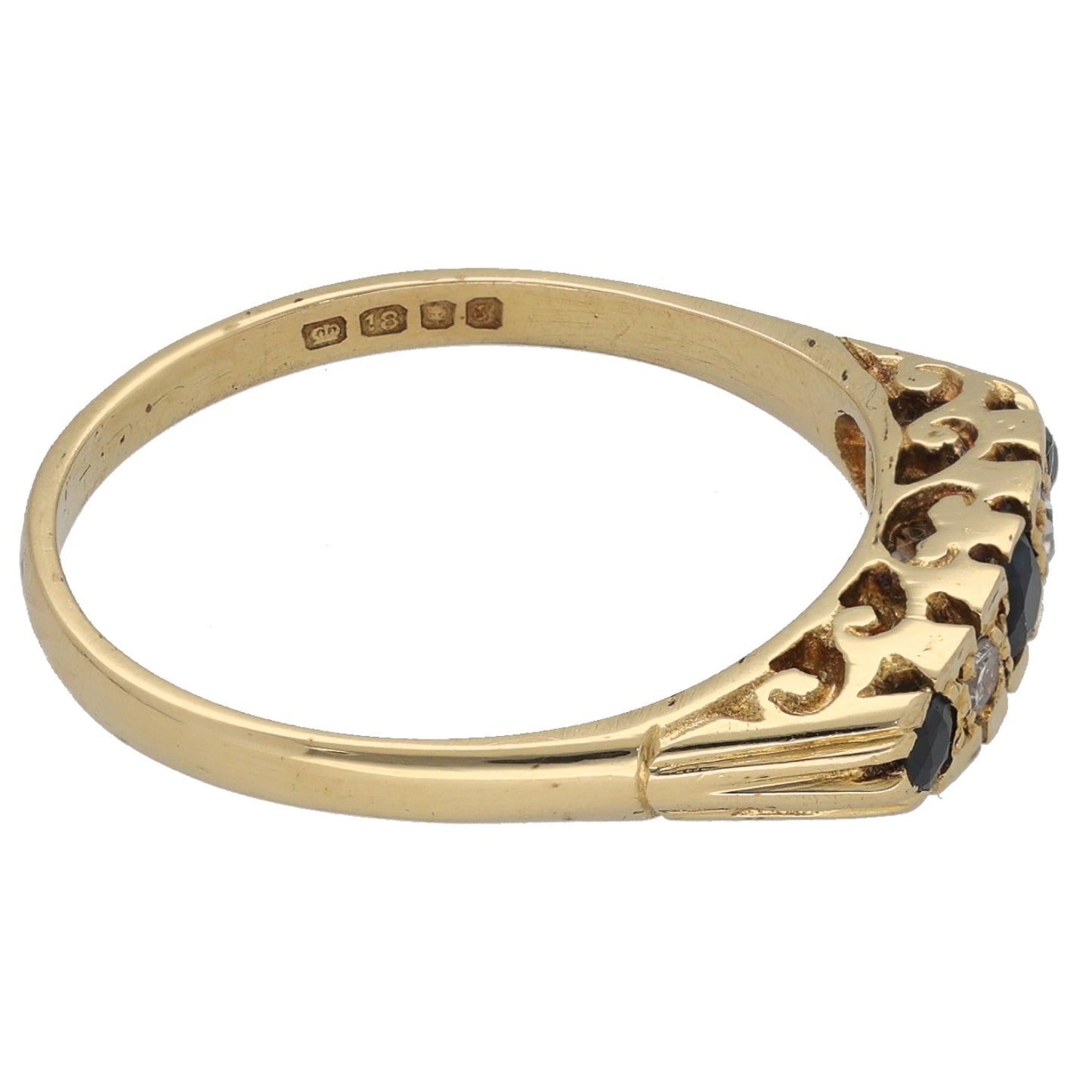 18ct Gold Sapphire & 0.04ct Diamond Half Eternity Ring Size P