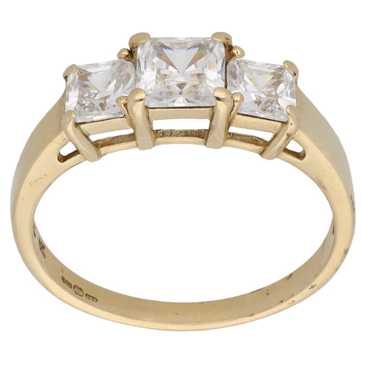 9ct Gold Cubic Zirconia Three Stone Ring Size N