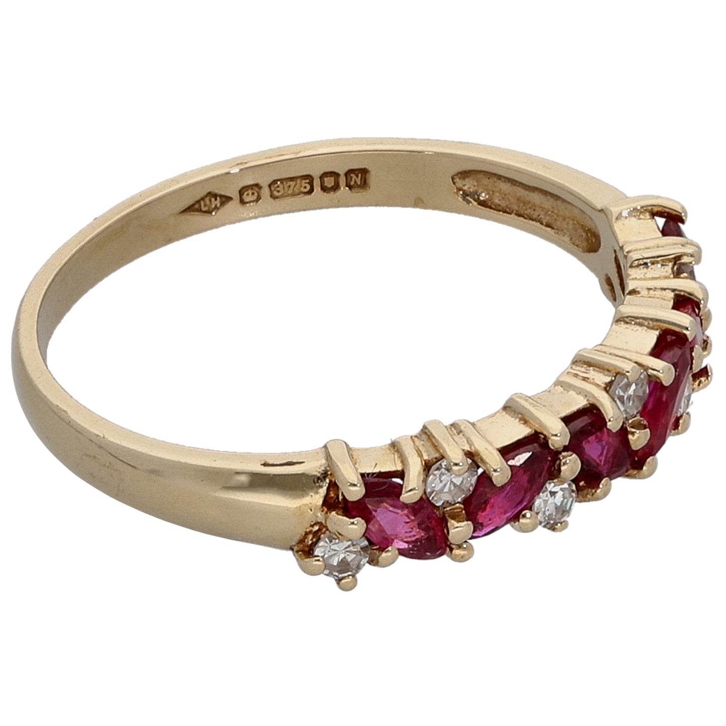 9ct Gold Ruby & 0.14ct Diamond Half Eternity Ring Size N