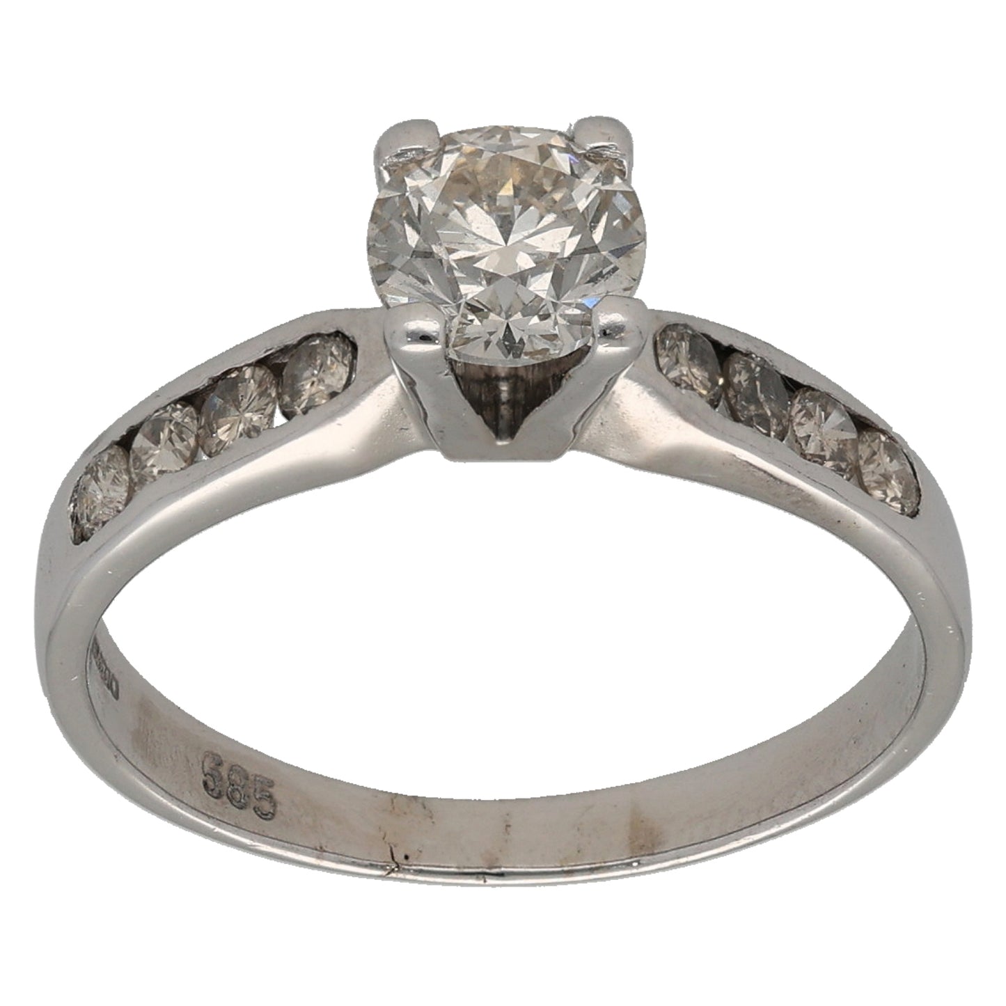 9ct White Gold 0.64ct Diamond Solitaire Ring With Accent Stones Size M