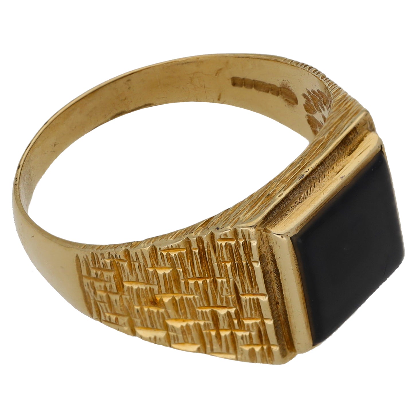 9ct Gold Onyx Plain Single Stone Signet Ring Size U